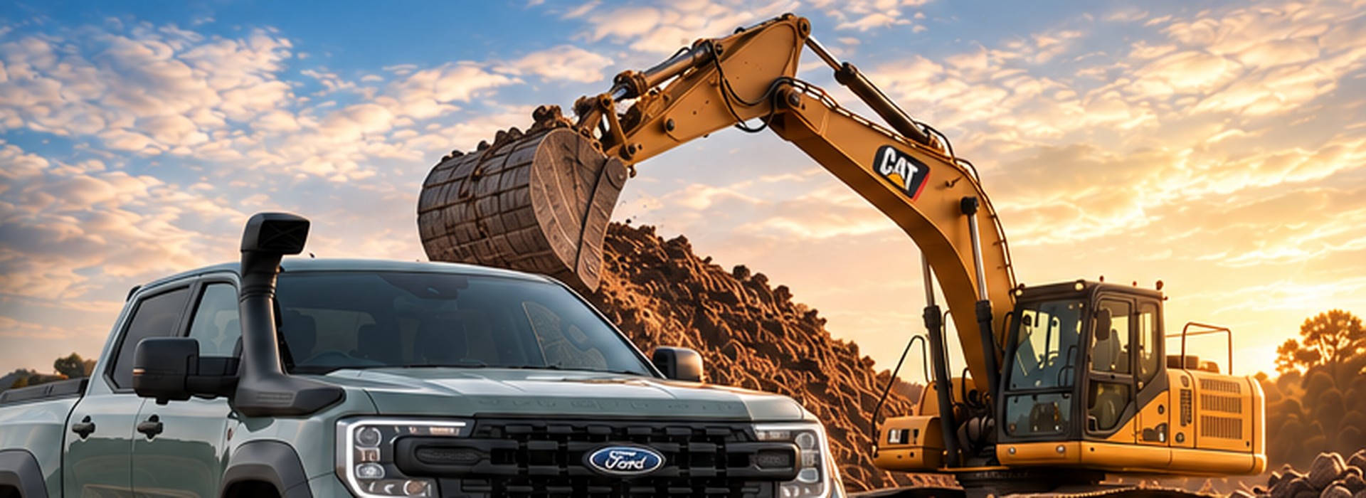 Ford Ranger and commercial vehicles under Australian sunset